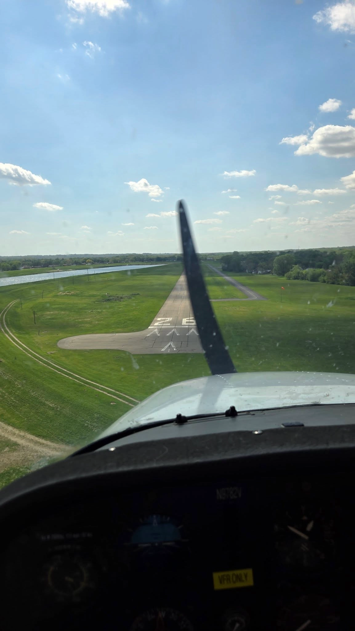 Training airplane on final approach during commercial pilot training near Dayton Ohio